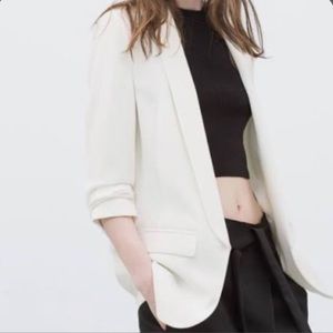 Zara Ruched Sleeve White Blazer